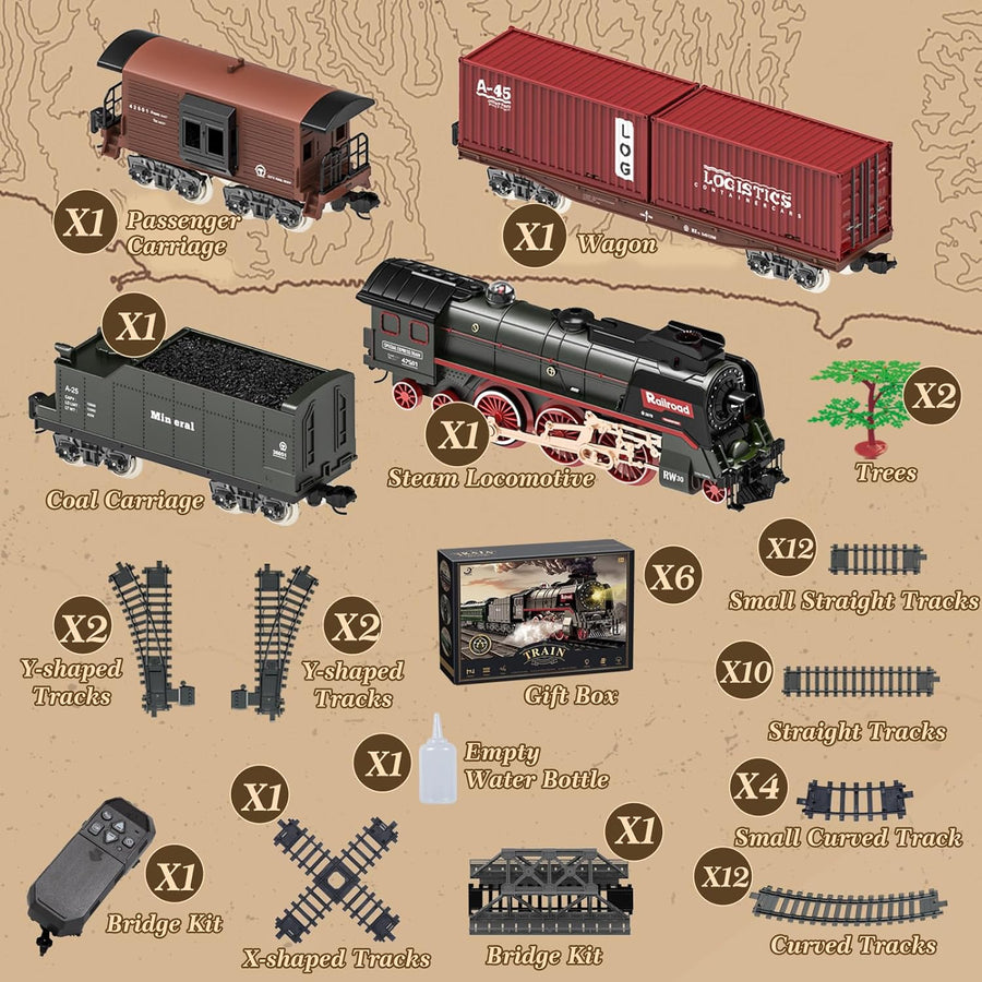 Jouet De Train Électrique À Vapeur, Telecommande Train Electrique Enfant, Locomotive à Vapeur Electrique avec la Fumée Lumineuse et Le Son