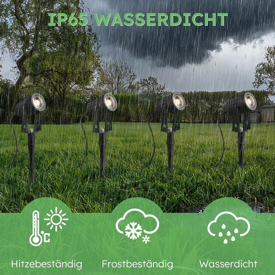 Lot de x4 éclairage de jardin LED, chaud blanc 3200K LED éclairage, IP65 éclairage étanche extérieur avec lampe de pointe pour extérieur jardin gazon décoratif