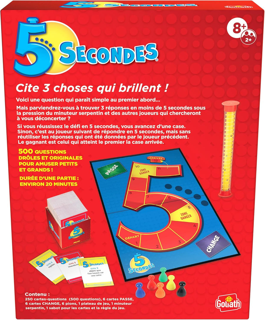 Goliath - 5 Secondes - Jeu de Société d'Ambiance pour Adultes & Enfants dès 8 Ans – Jeu Questions Réponses en 5 Sec– Rires & Rapidité - Idée Cadeau Famille - 2+ Joueurs - en Français