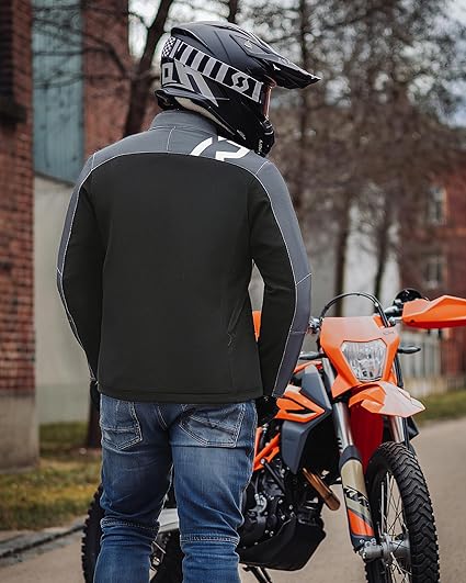 Blouson Moto Homme Taille L avec Protections CE – Logo Réfléchissant, 4 Poches, Veste Moto 4 Saisons Respirante avec Doublure Thermique Amovible et Fermetures d’Aération NOIR