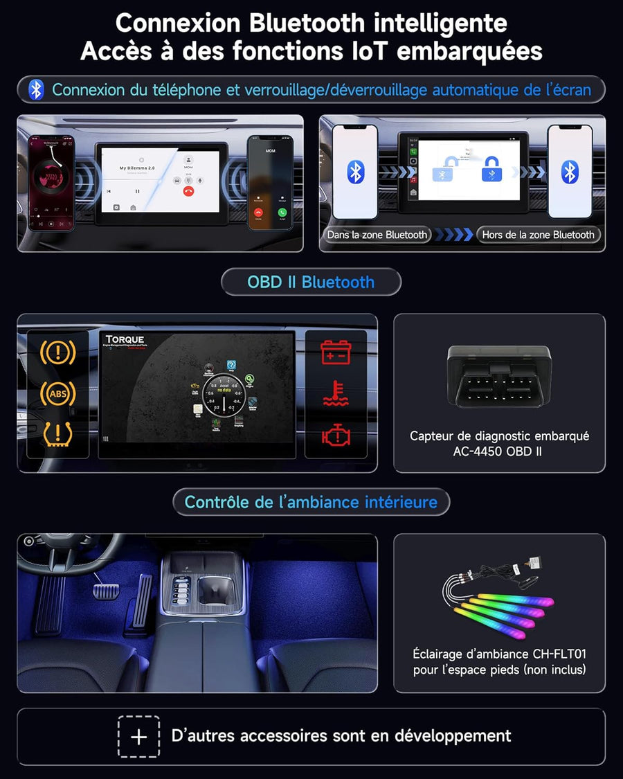 Boîtier CarPlay IA – CarPlay/Android Auto sans Fil, boîtier Voiture Streaming, Wi-FI/Bluetooth Doubles, Sortie HDMI, Lecture Via USB, Assistant IA, prêt à l'emploi, OTA, avec OBD II