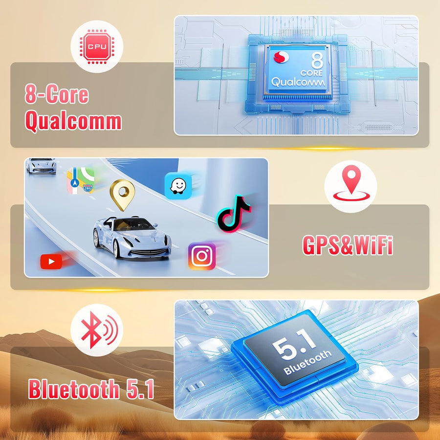 Autoradio 8Cores 4G+64G Android 15 2Din avec Carplay Android Auto sans Fil, Écran Tactile de 9" avec Modèle de Voiture 3D WiFi GPS BT FM/RDS DSP SWC Caméra de Recul MIC