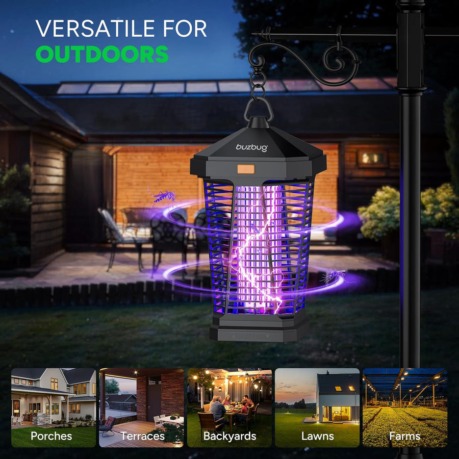 Lampe Anti-Insectes LED Extérieure avec Éclairage, Longévité de 10 Ans, Étanche IPX4, Haute Tension 3800V, Câble d’Alimentation de 2 m, Anti-Moucherons, Moustiques