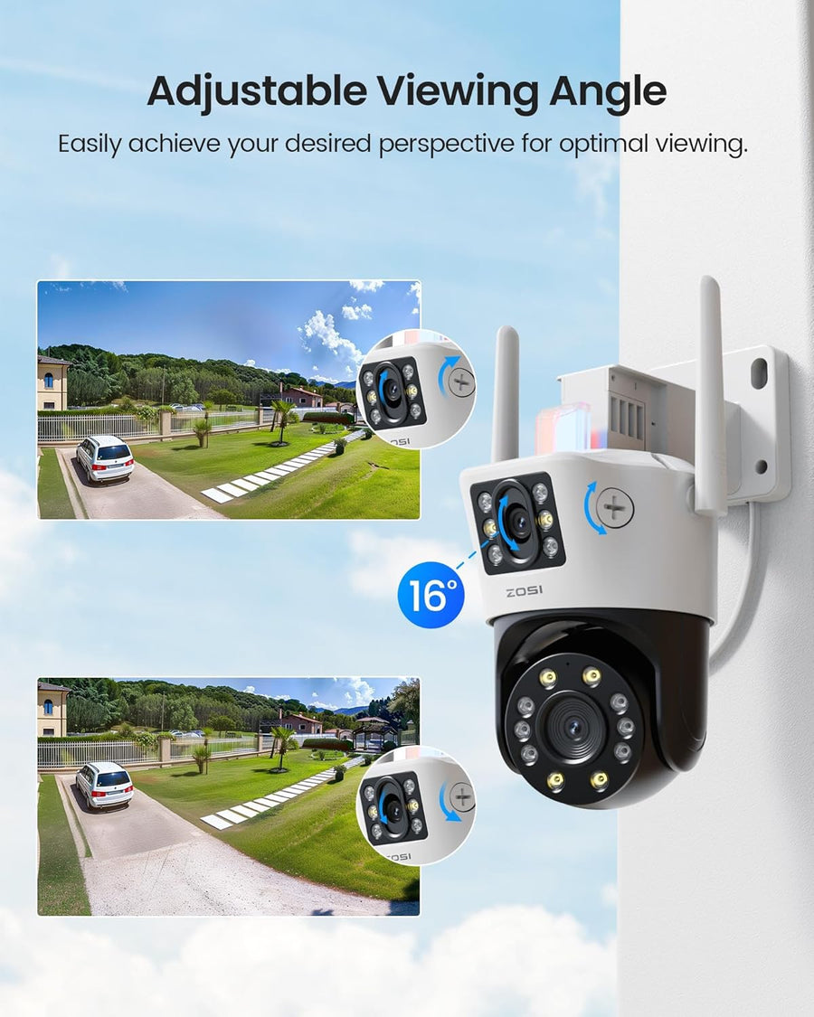 Caméra Surveillance WiFi avec Double Objectif 2MP+2MP, Caméra Motorisée Extérieure, 360° Vue Détection Humaine/Véhicule, Audio Bidirectionnel, Sirène Alarme, Vision Nocturne en Couleur