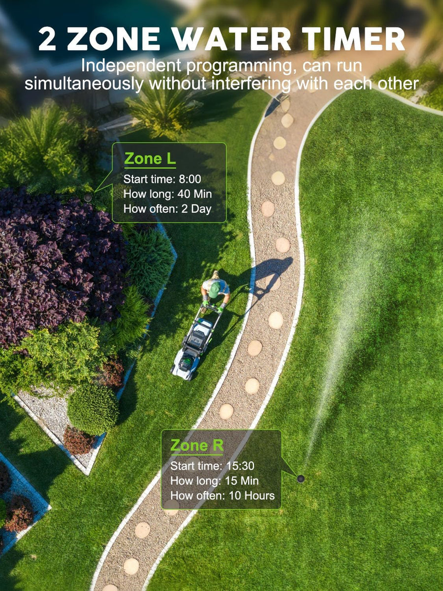 Ordinateur d'irrigation 2 Sorties avec entrée et Sortie en Laiton, Retard de Pluie, Mode d'arrosage Automatique et Manuel, Programmateur d'Arrosage Extérieur pour Jardin, pelouse, Ferme