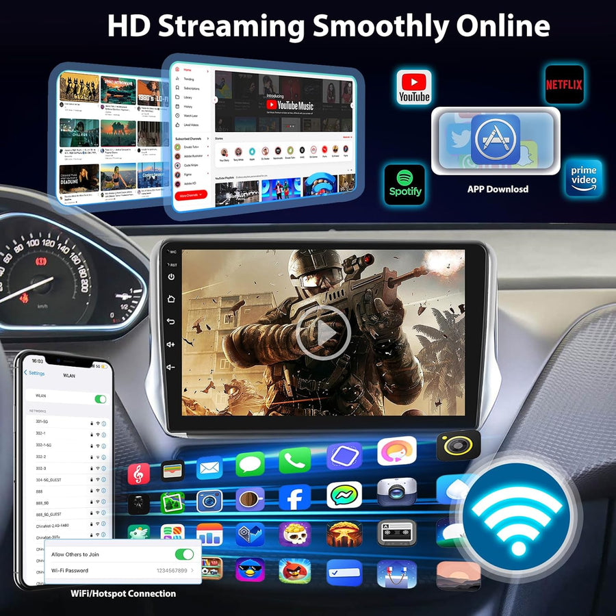 Autoradio Android pour Toyota Aygo/Peugeot 107 / Citroen C1 2005–2014, Écran Tactile 10 Pouces, CarPlay & Android Auto sans Fil, NaviGPS, WiFi, DSP, Compatible Caméra AHD/OBD/Dab