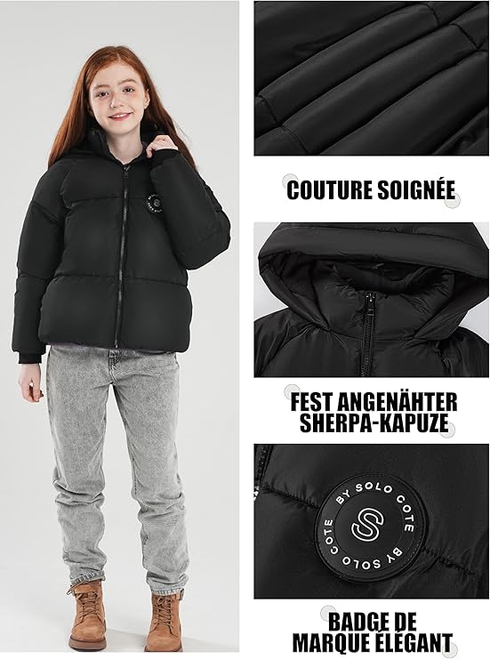 Doudoune Hiver pour Filles avec Doublure Polaire Manteau Imperméable Taille 164