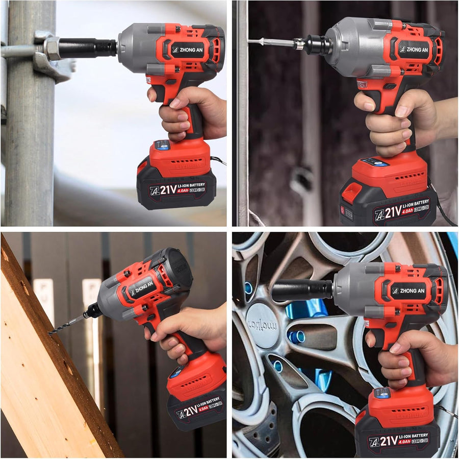 Visseuse à percussion sans fil 1000 Nm 21 V 1/2", avec 2 batteries de 4,0 Ah, chargeur rapide et 5 douilles (17/19/21/22/24 mm), pour voiture, atelier et bricolage