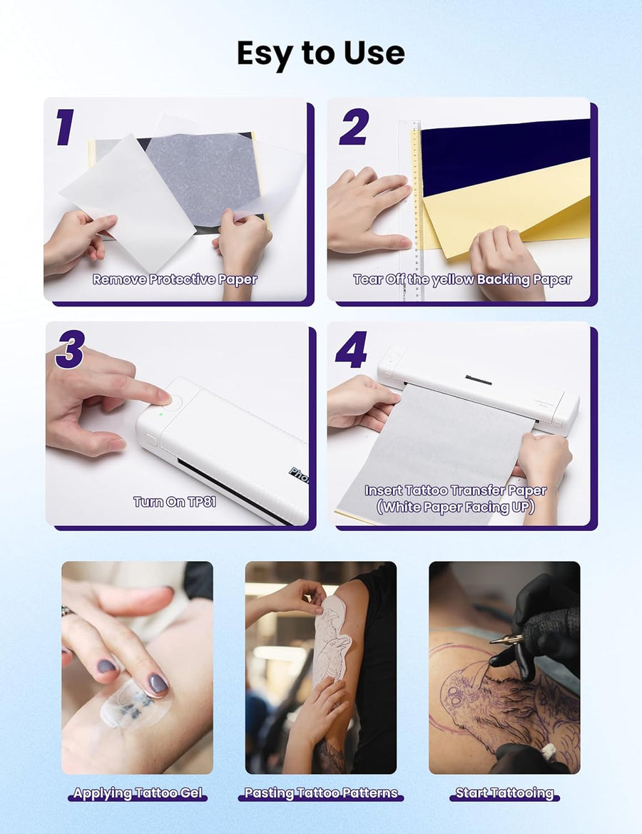 Imprimante Thermique Portable Sans Encre 300 DPI Bluetooth Sans Fil Thermocopieur Tatouage Compatible Android et iOS BLANC