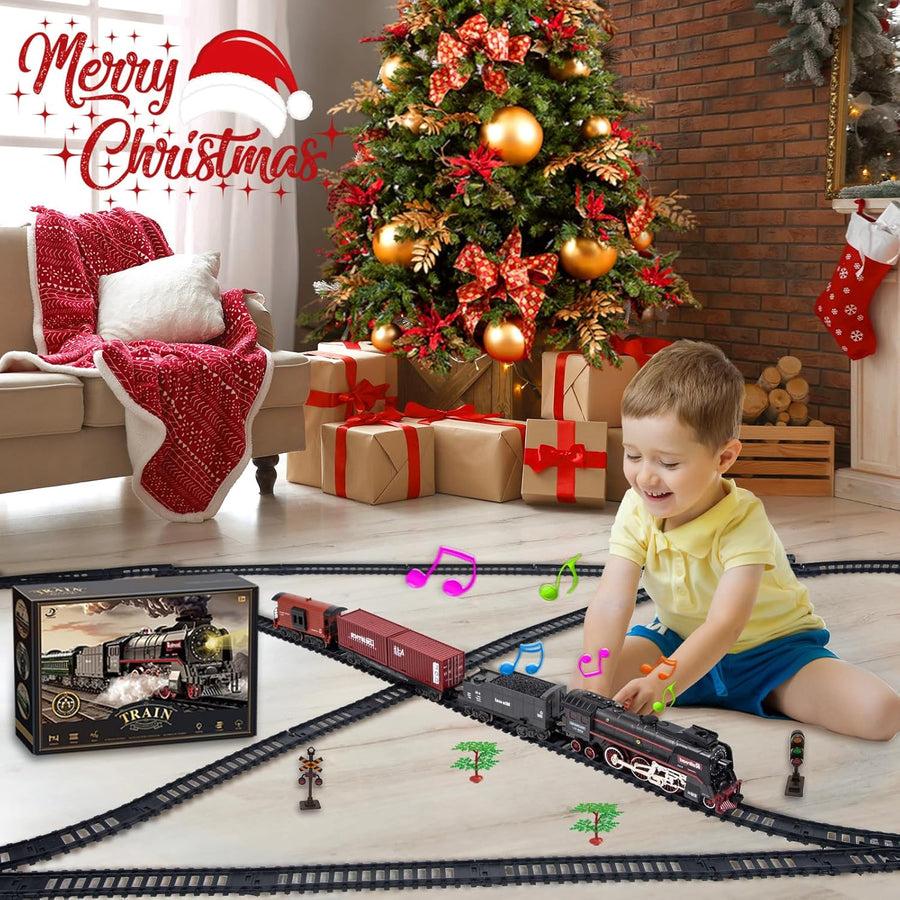 Jouet De Train Électrique À Vapeur, Telecommande Train Electrique Enfant, Locomotive à Vapeur Electrique avec la Fumée Lumineuse et Le Son