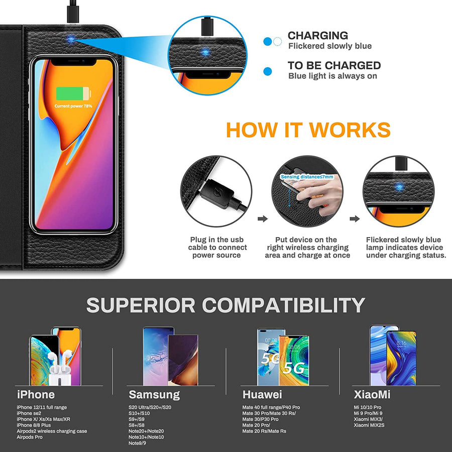 Grand Tapis De Souris Charge Sans Fil Induction Charge Rapide Smartphone Antidérapant NOIR