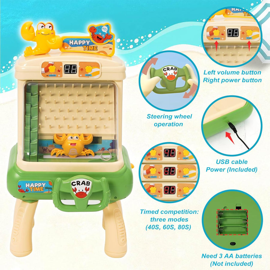 Jeu éducative pour Enfants Flipper Crabe,Nouvelle Machine de Jeu d'arcade Jeux de Flipper de Table d'arcade Son et lumière réglables,Pieds de Table Amovibles,Pinces pour 3-12 Ans