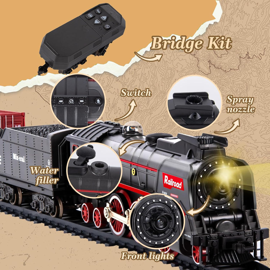 Jouet De Train Électrique À Vapeur, Telecommande Train Electrique Enfant, Locomotive à Vapeur Electrique avec la Fumée Lumineuse et Le Son