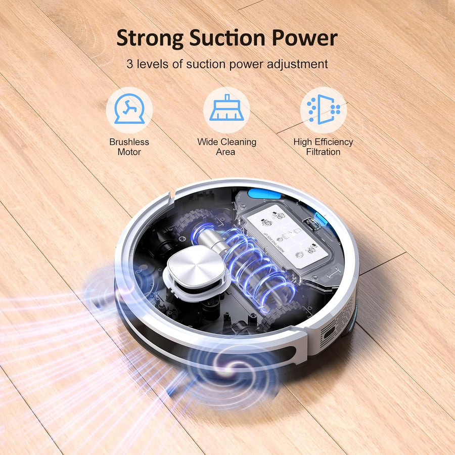 Robot aspirateur et balai à franges Combo 4000 Pa, navigation LiDAR, aspirateur robot laser 2 en 1, 5 cartographies modifiables, 10 zones d'interdiction, WiFi/application GRIS