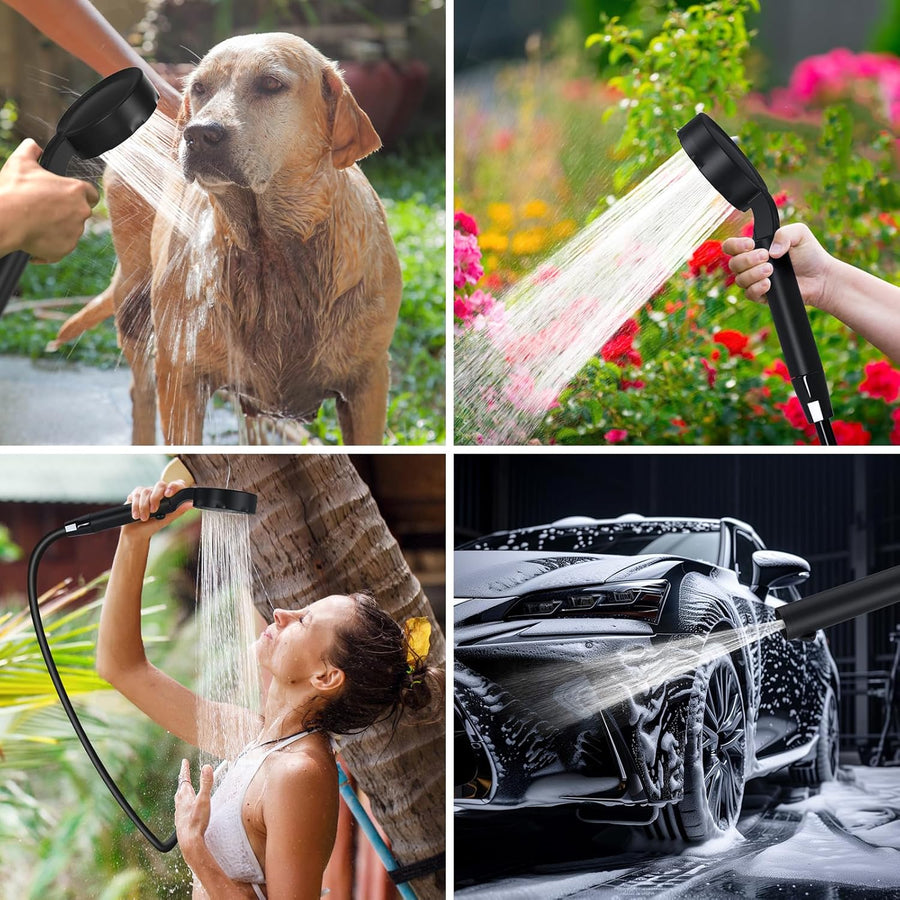 Kit Douche de Camping,Douche Camping, Rechargeable, avec Afficheur Intelligent et 5 Vitesses Réglables pour Extérieure,Camping,Voyage