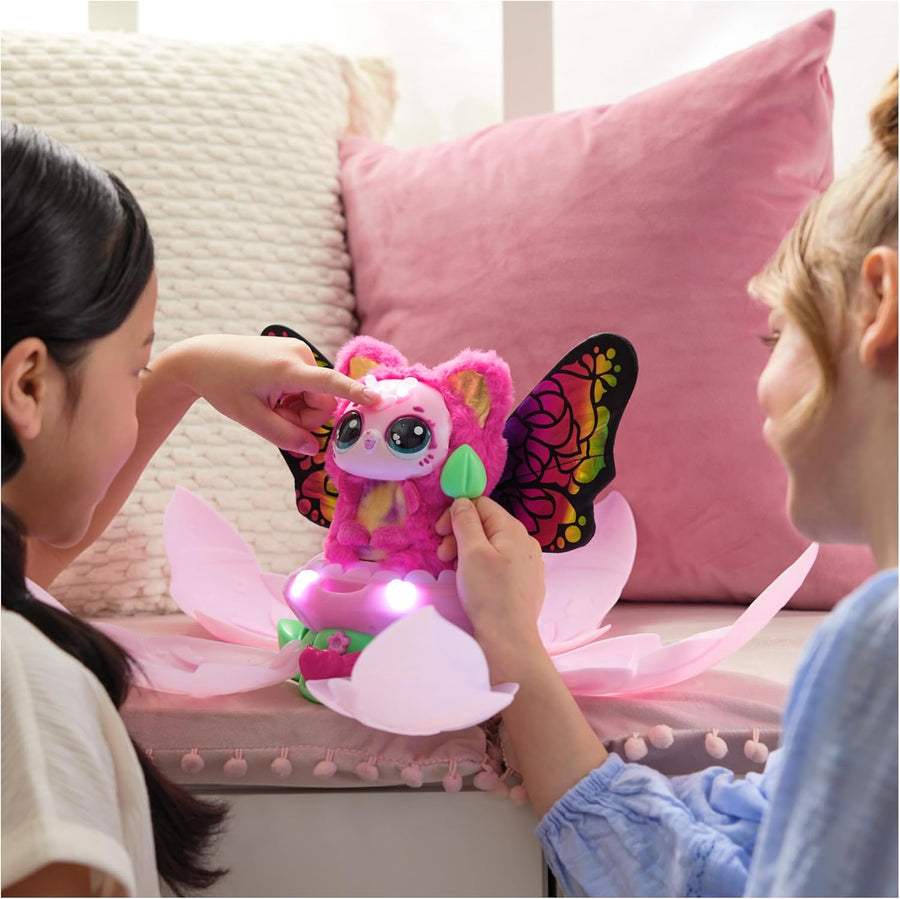 Hatchimals - Bloomables Ma Fleur Magique KittyFly - Chenille Papillon Double Éclosion À Répéter - Peluches Et Animaux Interactifs - 100 Sons & Réactions - Jouet Enfant 5 Ans Et +