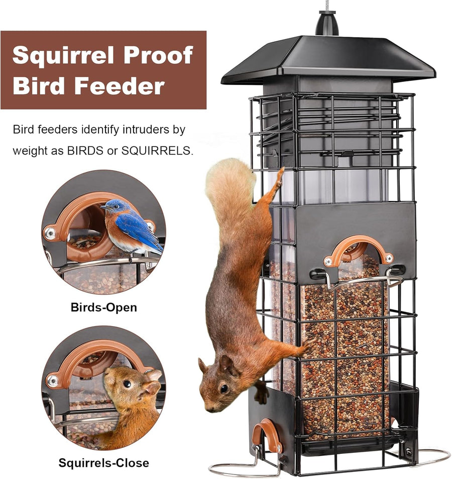 Mangeoire à Oiseaux Anti-écureuil en Métal Extérieur Capacité 1Kg NOIR