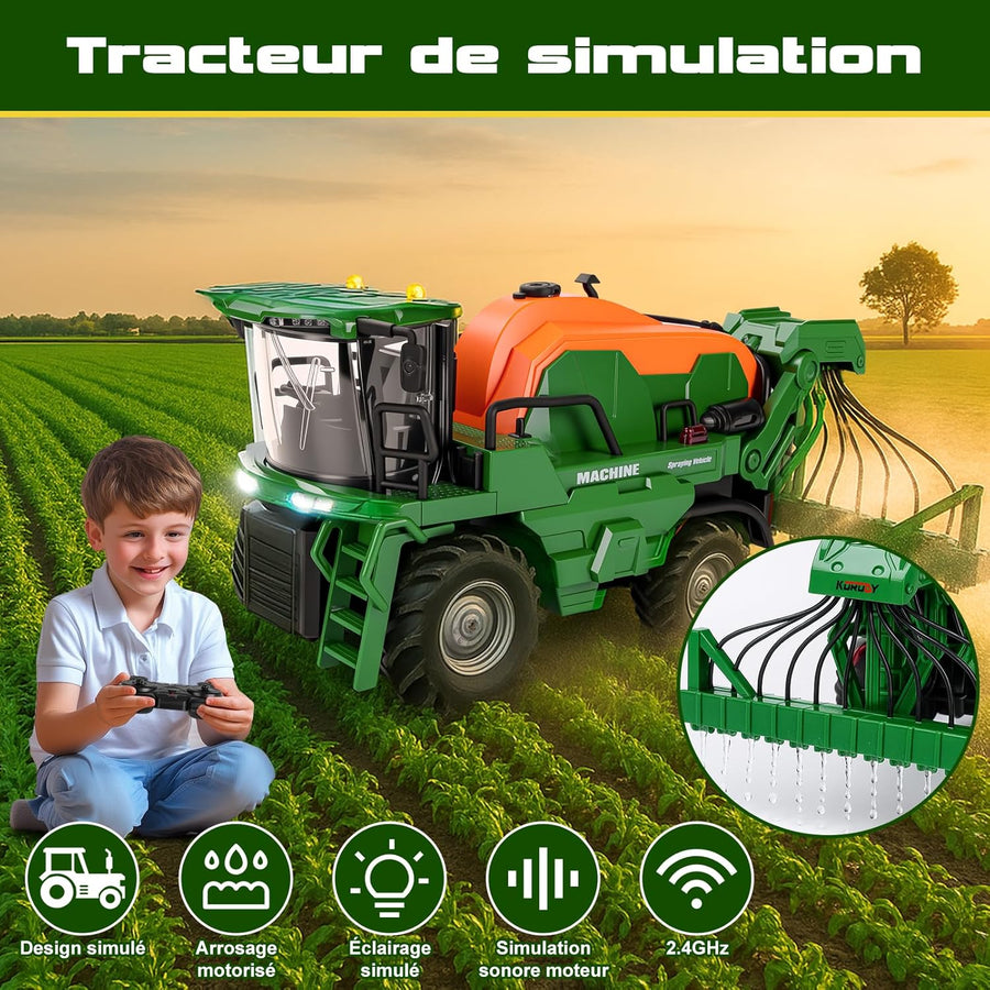 Jouet Tracteur Telecommandé avec Irrigation, Jouet Ferme Voiture Telecommandé avec Lumière et Son