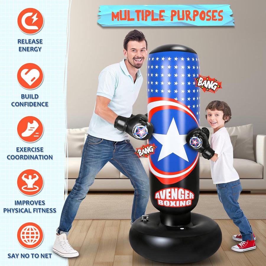 Sac de frappe pour enfants, sac de frappe gonflable de 167,6 cm avec gants