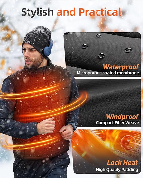 Gilet Chauffant Sans Manche Hiver Double Contrôle Prise USB Batterie Incluse 12000mAh Taille L
