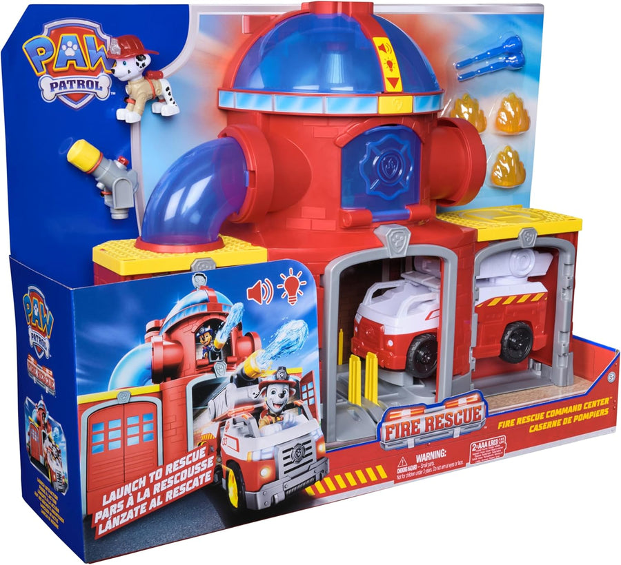 PAW Patrol - Pat Patrouille - Caserne De Pompiers Fire Rescue - Voiture Figurine Marcus À Collectionner - Effets Sonores Et Lumineux - Pat Patrouille Jouet - Voiture Enfant