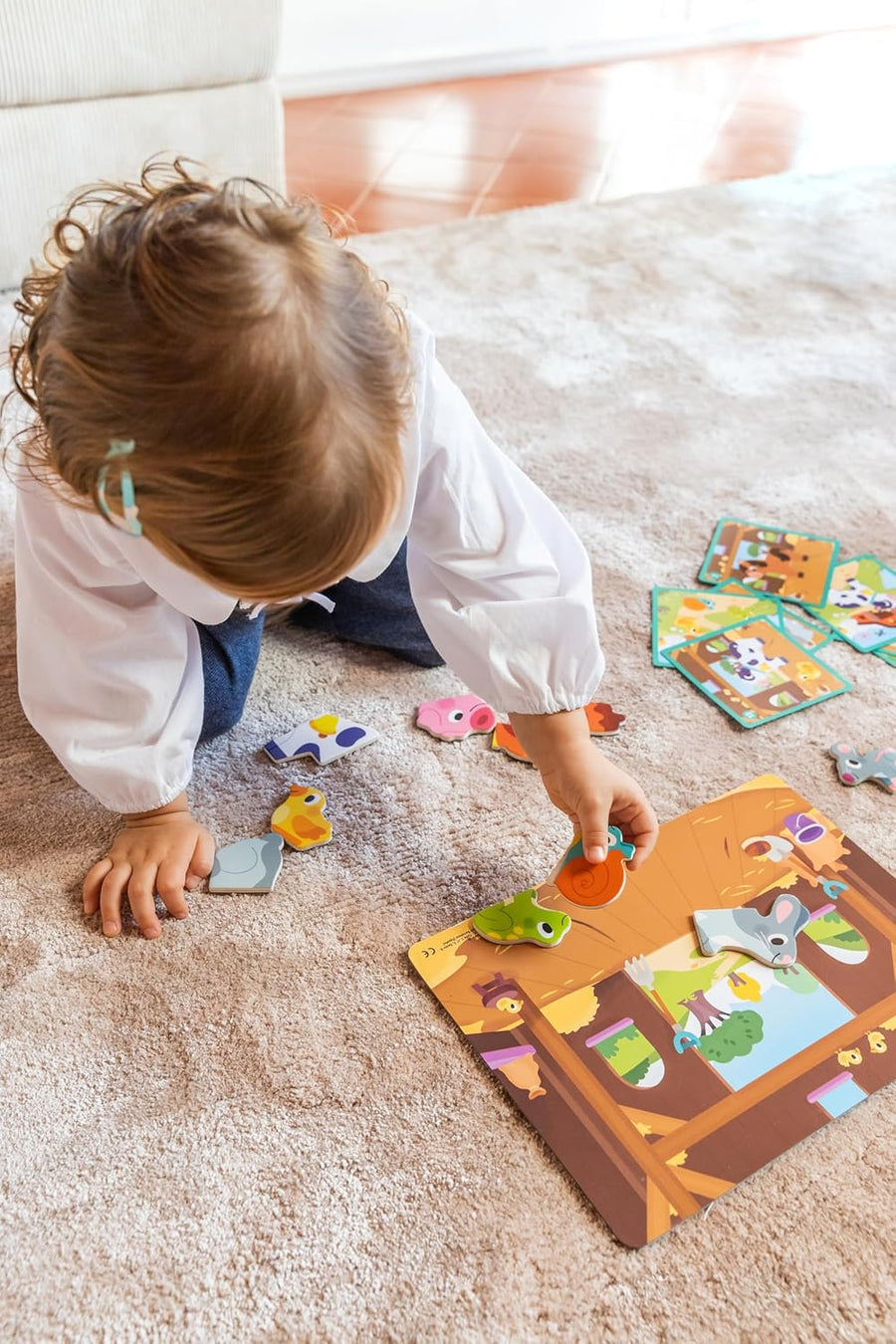 Goula Ferme magnétique Jouet Enfant Eveil 1er Age Jeu Educatif 12 Animaux de la Ferme en Bois magnétique A Assembler 10 Cartes modèles Dès 2 Ans