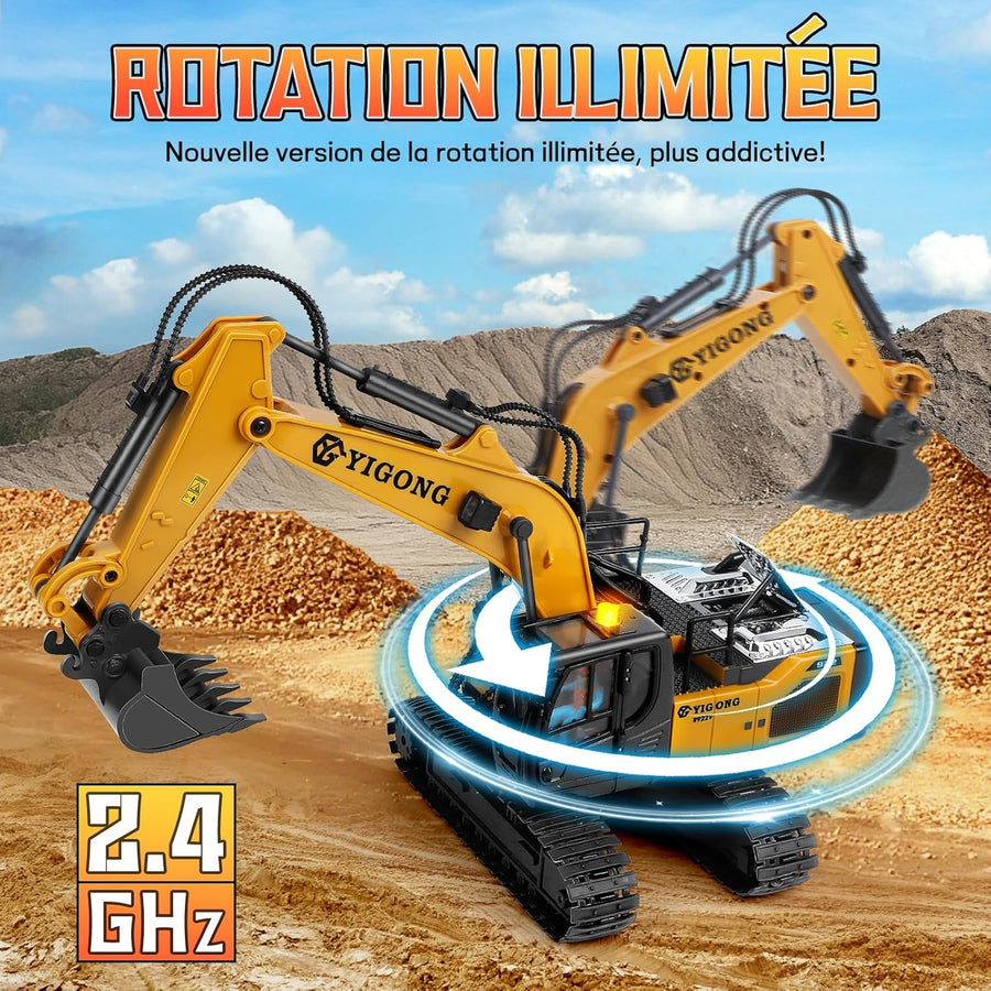 Jouet Pelleteuse Enfant avec Télécommande Gravité, Tractopelle Telecommandé avec Lumières et Musique, Jouet Engin de Chantier