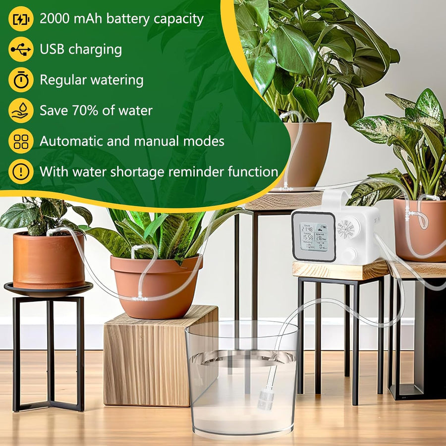 Kit Arrosage Automatique avec Tuyau 2000mAh Goutte à Goutte pour Plate-Bandes, terrasse, Jardin ou Plantes