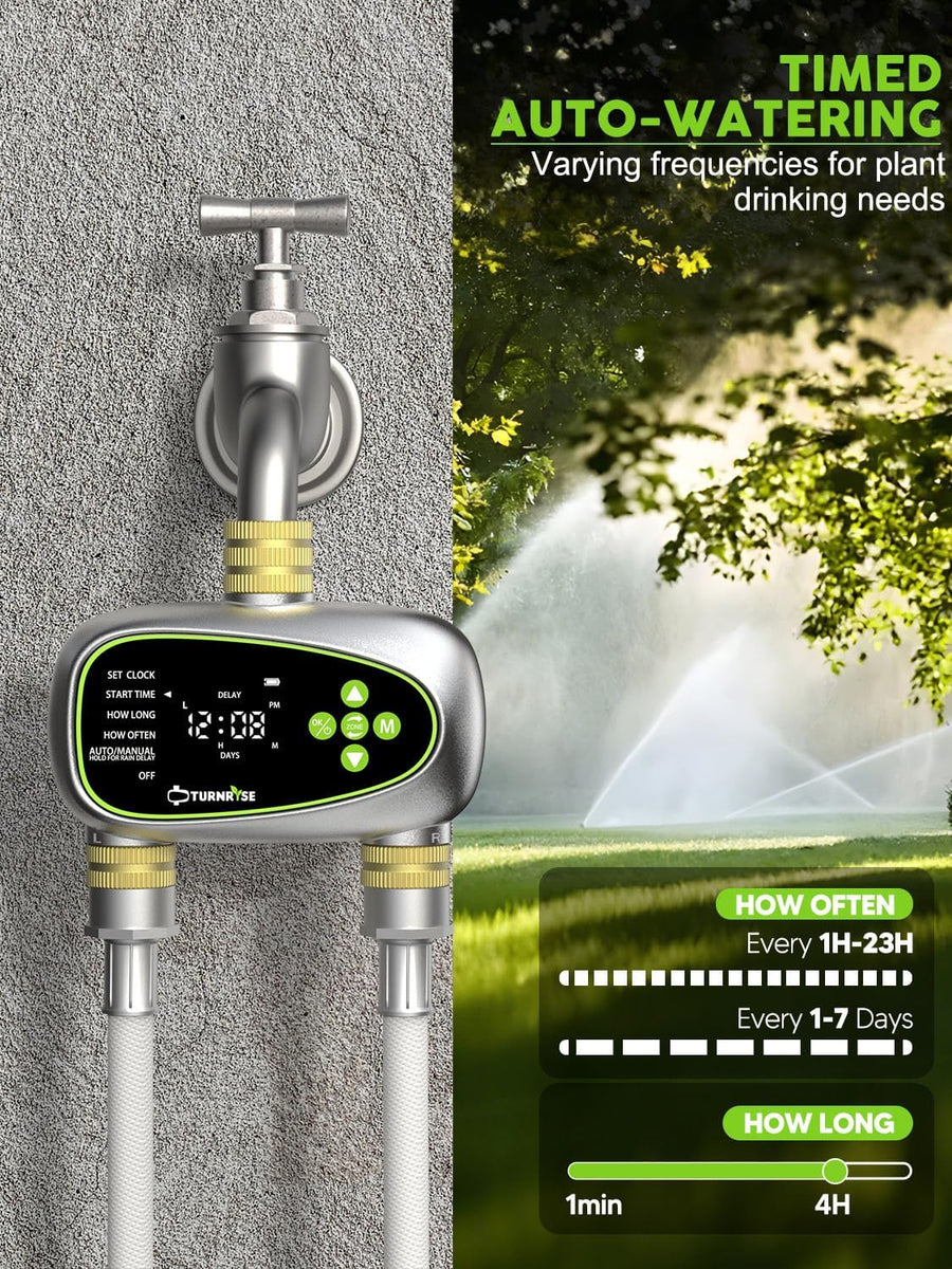 Ordinateur d'irrigation 2 Sorties avec entrée et Sortie en Laiton, Retard de Pluie, Mode d'arrosage Automatique et Manuel, Programmateur d'Arrosage Extérieur pour Jardin, pelouse, Ferme