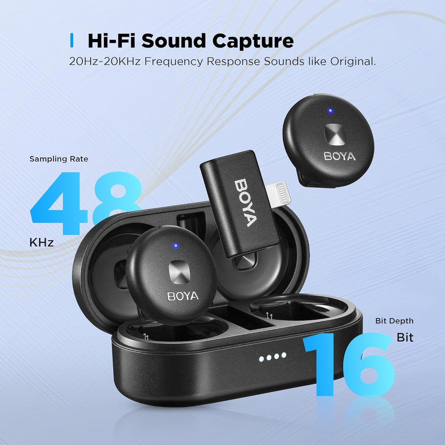 Microphone Sans Fil à Revers Magnétique Antibruit Etui de Chargement Sans Fil Transmission 50m Prise IOS