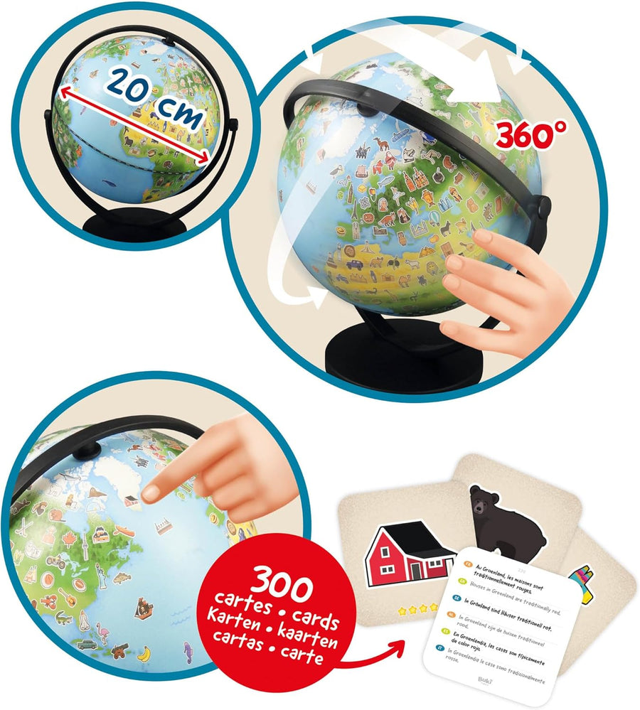 Globe Junior 20cm 300 Cartes avec Dessins et Infos Jouet Ludique Enfant