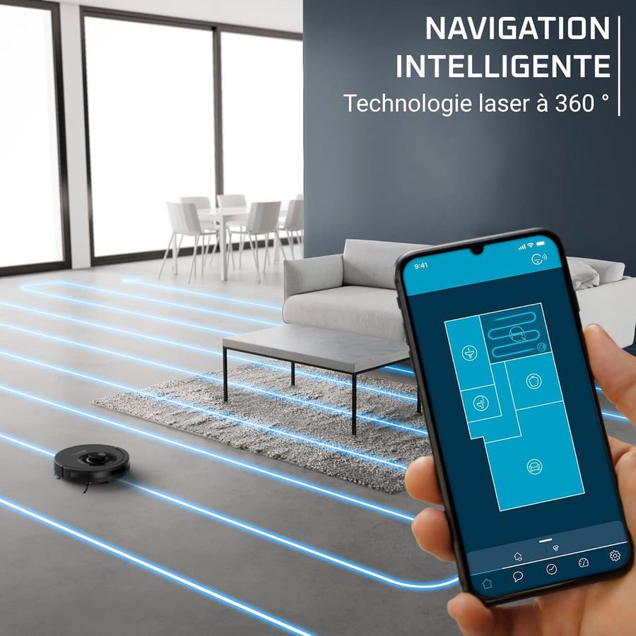 Rowenta X-PLORER Serie85, Aspirateur robot laveur, Aspiration en profondeur, Navigation intelligente, Détection laser à 360°, RR87C5FE NOIR