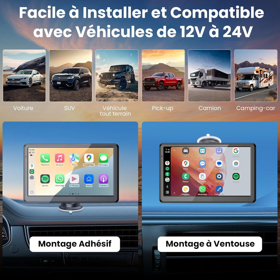 CarPlay Voiture, Portable CarPlay & Android Auto sans Fil, Stéréo de Voiture 7 Pouces Écran Tactile avec Navigation en Temps Réel, Assistant Vocal, FM, Mirror Link, Appels avec Mains Libres