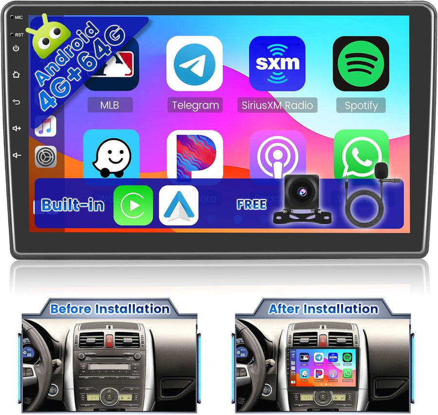 Autoradio Android 15 pour Toyota Auris 2006-2011 4GB + 64GB Autoradio 2 Din Wireless Carplay Android Auto 10 Pouces Écran Tactile avec GPS WiFi FM/RDS 32EQ Caméra de Recul MIC