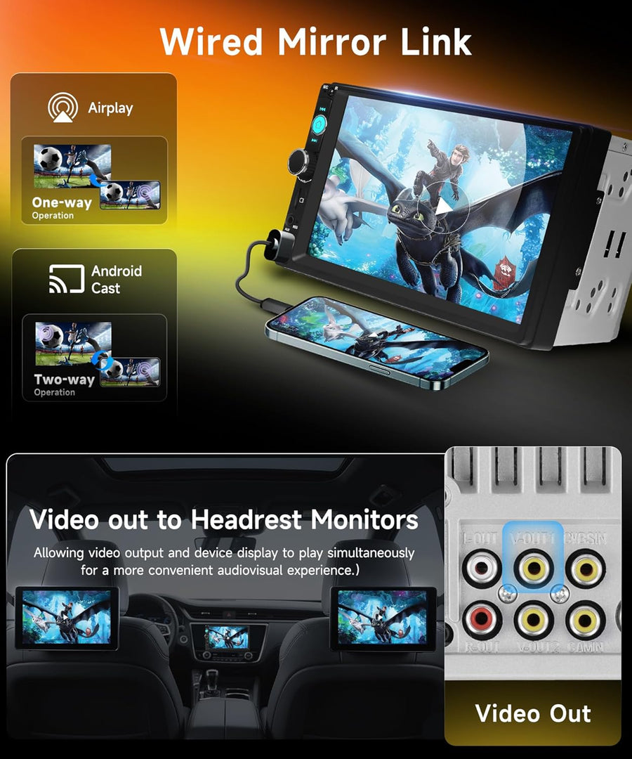 Autoradio CarPlay sans Fil Dab/Dab+ Android Auto, Radio FM 1 Din, écran Tactile IPS 7", égaliseur, USB/TF/AUX, autoradio Bluetooth avec caméra de recul/Commande au Volant