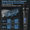 Kit Micro sans Fil UHF Modèle K120 avec 2 Micro Dynamiques en Métal Auto Scan Portée 120m Récepteur Double Canal Idéal pour Chant, Karaoke, Fête BLANC