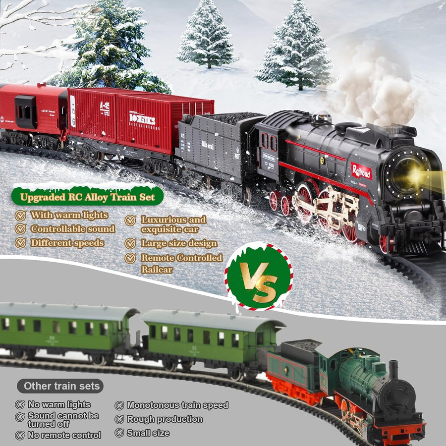 Jouet De Train Électrique À Vapeur, Telecommande Train Electrique Enfant, Locomotive à Vapeur Electrique avec la Fumée Lumineuse et Le Son