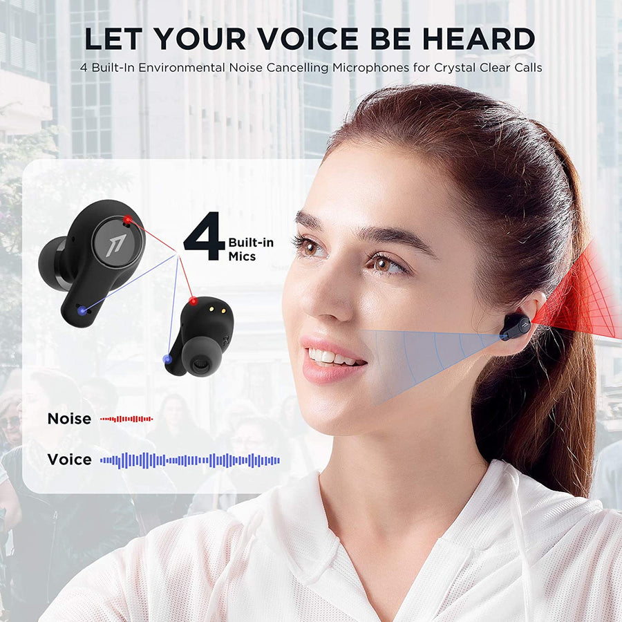 Ecouteurs Bluetooth sans Fil Faible Latence Autonomie 20h 4 Micros Suppression Bruit Ambiants