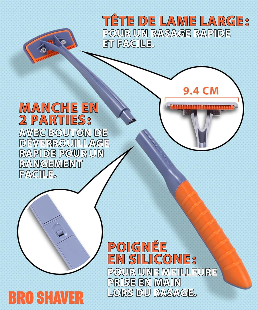 Rasoir Dos et Corps Manche Long Ergonomique Lame Double Tranchant