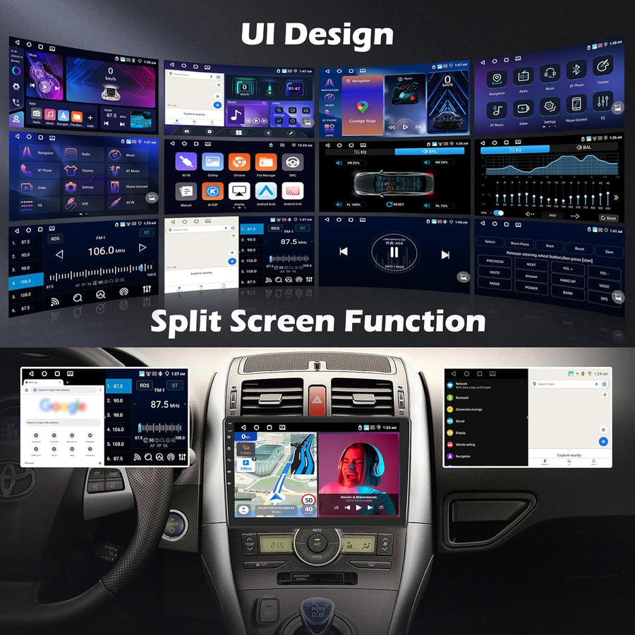 Autoradio Android 15 pour Toyota Auris 2006-2011 4GB + 64GB Autoradio 2 Din Wireless Carplay Android Auto 10 Pouces Écran Tactile avec GPS WiFi FM/RDS 32EQ Caméra de Recul MIC