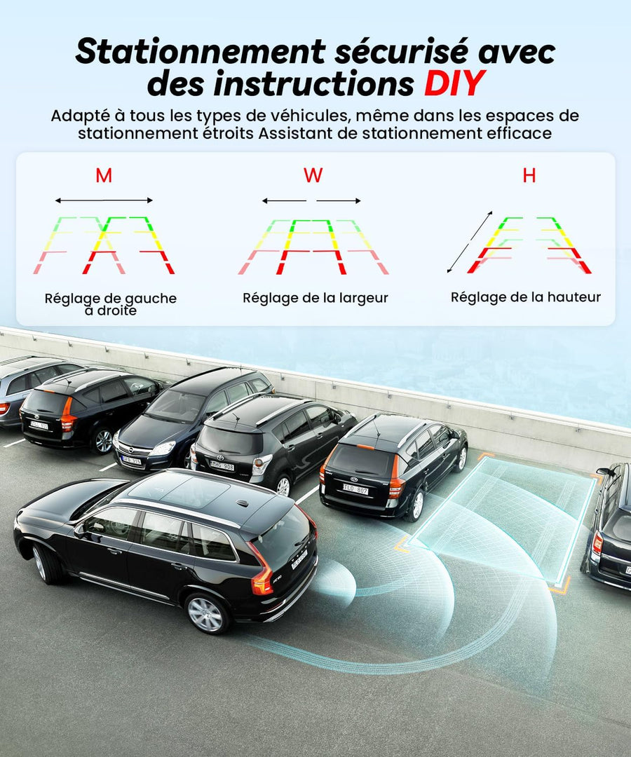 Camera de Recul avec 4.3 Pouces 1080p Moniteur Vision Nocturne Claire Image IPS