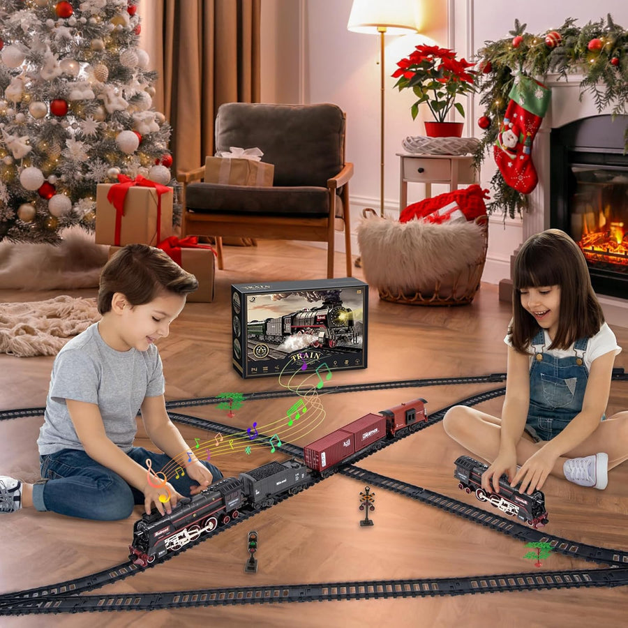 Jouet De Train Électrique À Vapeur, Telecommande Train Electrique Enfant, Locomotive à Vapeur Electrique avec la Fumée Lumineuse et Le Son