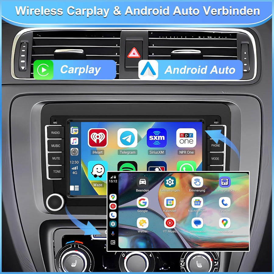 Autoradio Android 13 pour VW Passat/Golf/Polo/Caddy/Tiguan/Jetta et Plus | Écran Tactile HD 7 Pouces avec caméra de recul | CarPlay et Android Auto sans Fil | 2 GB + 64 GB GPS Wi-FI Bluetooth