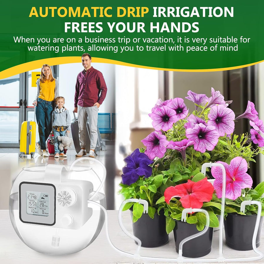 Kit Arrosage Automatique avec Tuyau 2000mAh Goutte à Goutte pour Plate-Bandes, terrasse, Jardin ou Plantes
