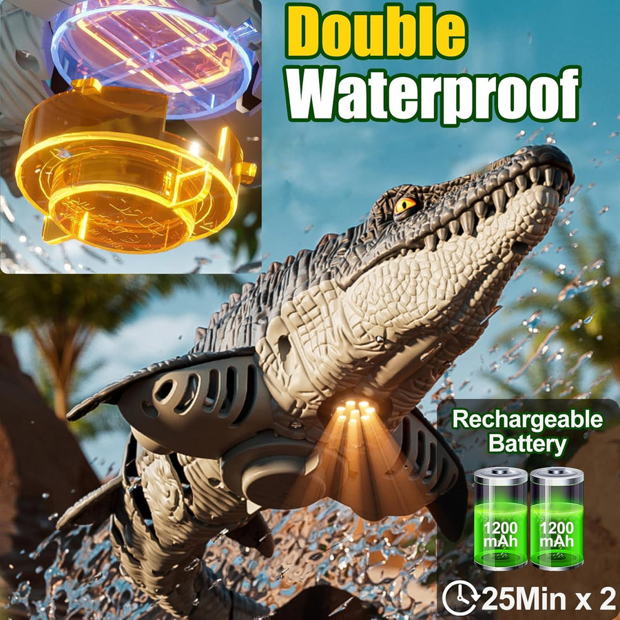 Mosasaure Télécommandé Jouet avec Caméra, lumière LED et Fonction de Pulvérisation d'eau, Application, Jeux d'eau Rechargeable