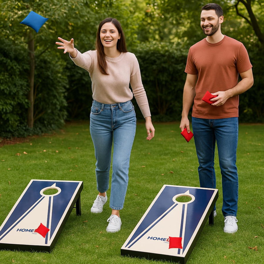 Cornhole Jeu d'extérieur Pliable avec 2 Planches et 8 Sacs de Lancer (Rouge et Bleu) Facile à Transporter, idéal pour Le Jardin, la Plage et Le Camping