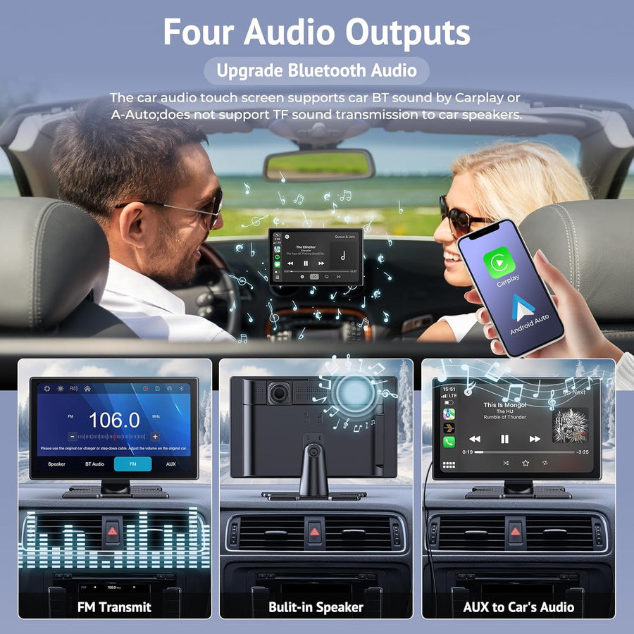 Écran CarPlay Voiture 9" HD IPS sans Fil Tactile Compatible avec Apple CarPlay et Android Auto,SuperLink/AirPlay,Dashcam 4K,Caméra de Recul 1080P,Enregistrement en Boucle,Audio Bluetooth,GPS,Siri