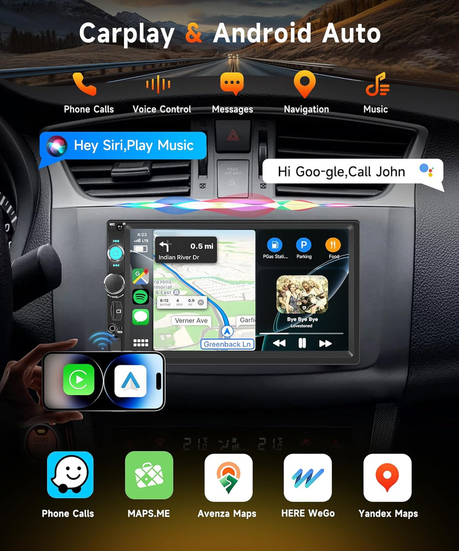 Autoradio CarPlay sans Fil Dab/Dab+ Android Auto, Radio FM 1 Din, écran Tactile IPS 7", égaliseur, USB/TF/AUX, autoradio Bluetooth avec caméra de recul/Commande au Volant