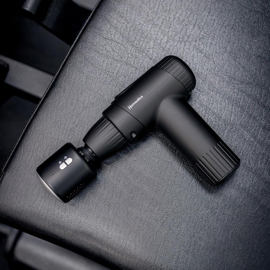 Homedics NOVO+ Hot & Cold Pistolet de massage chaud et froid - Masseurs électriques portatifs avec contrôle de la température, 4 accessoires et 6 intensités, Masseur rechargeable étui de voyage