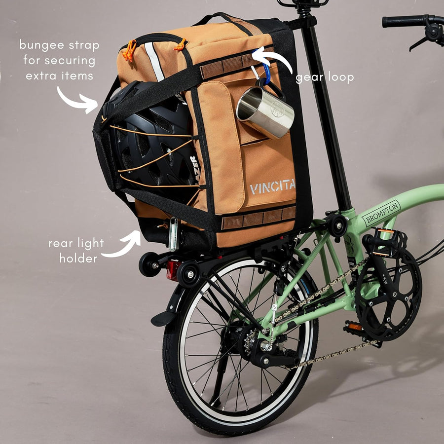 Sac de voyage BDR pour vélo pliable – Sac à dos, sac de sport, sac de rangement combiné avec KLICKfix UniKlip 2.0 37L | résistant à l'eau MARRON